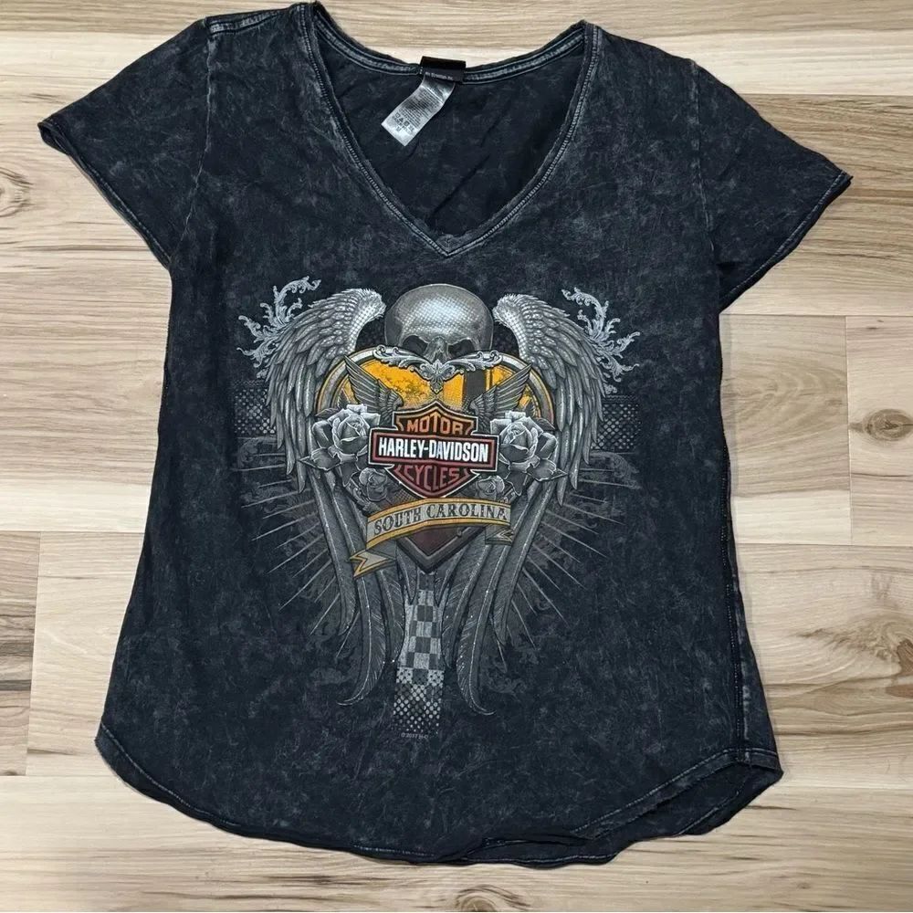 Harley Davidson Short Sleeve Skull Graphic Tee Shirt Women’s Medium